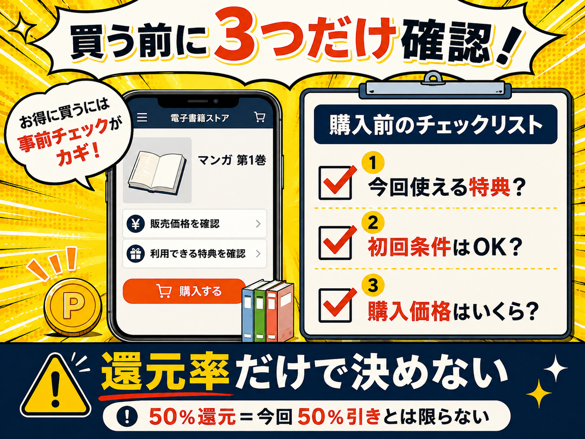 電子書籍で漫画を買う前に確認したい特典・初回条件・購入価格の3項目